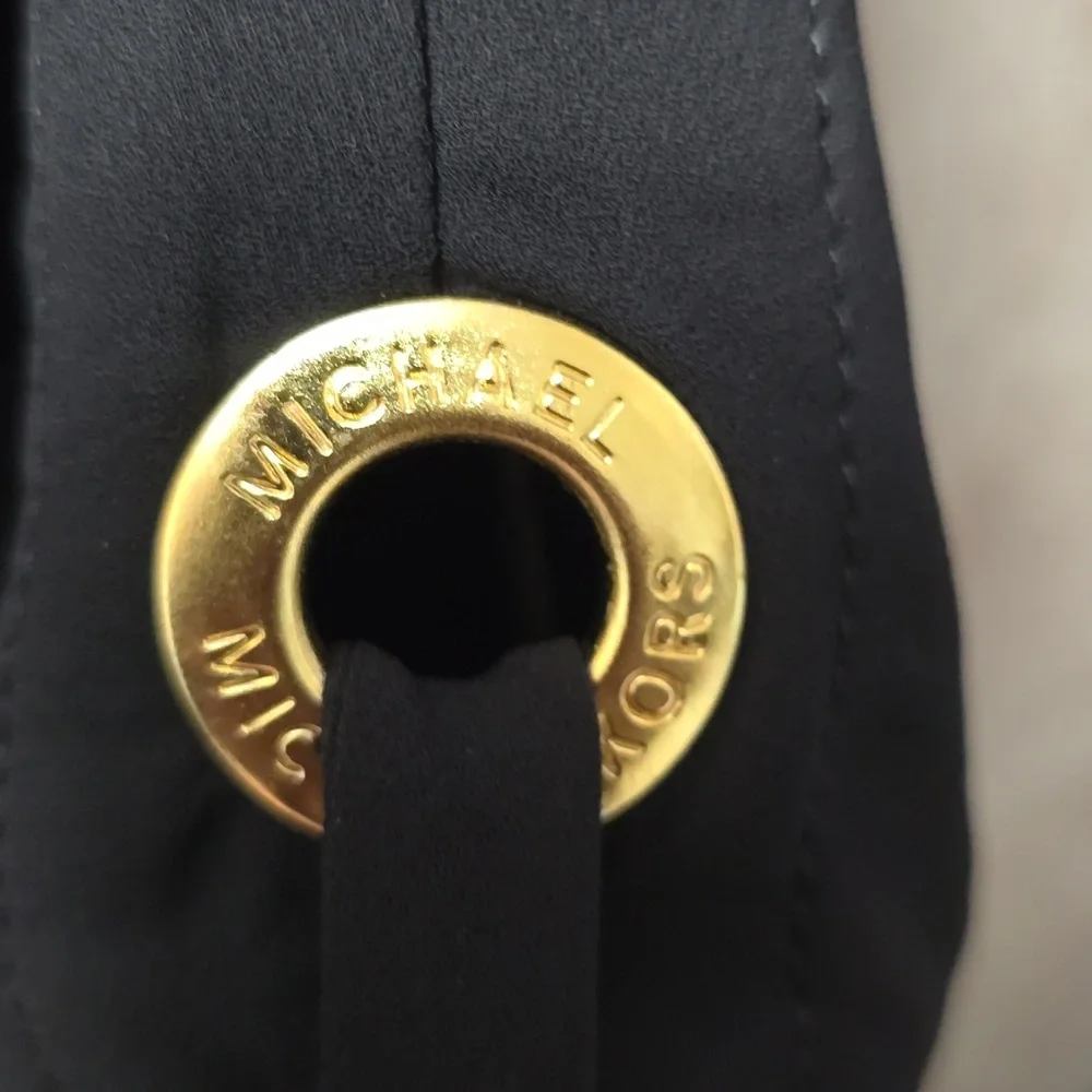 Women's Black Blouson Top with Gold Accent - Picture 4 of 6